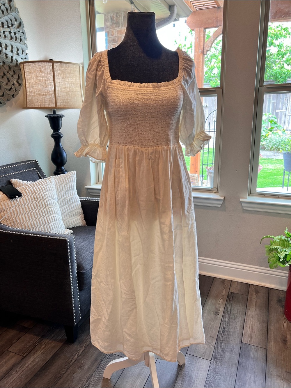 GAP White Smocked Bodice Maxi Dress